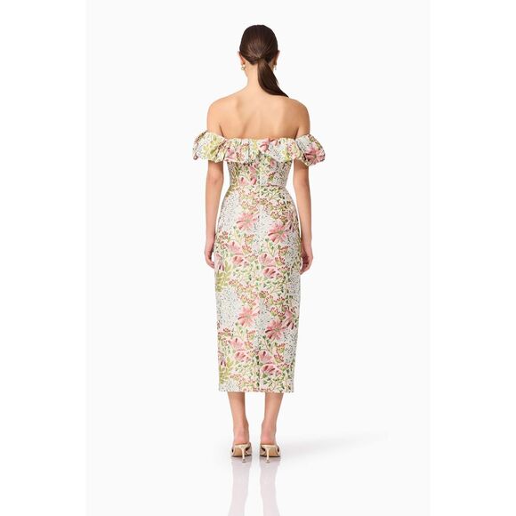 ELLIATT Calaantha Off The Shoulder Midi Dress Floral Wedding Guest size S NWT - Picture 4 of 8